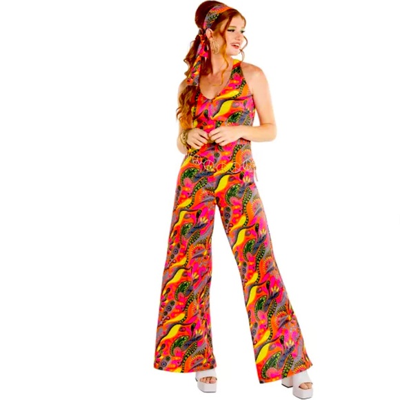 🆕 Spirit Adult 60s Hippie Jumpsuit Costume - Picture 3 of 17